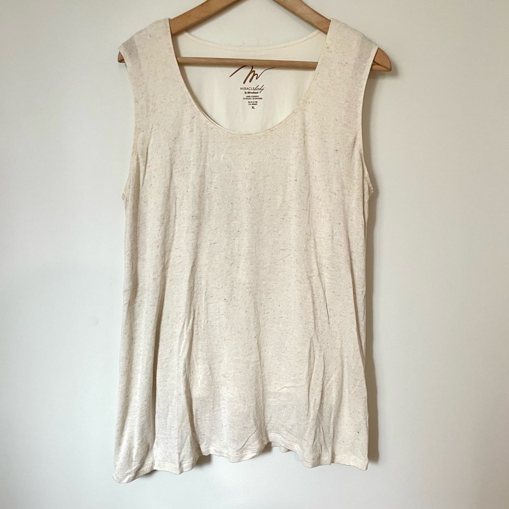 Miraclebody Miraclesuit Linen Blend Shapewear Tank Top Cream Lagenlook Coastal